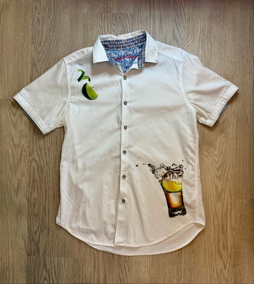 Robert Graham “Tequila Splash” Embroidered Cocktail Button‑Up Shirt White Size S